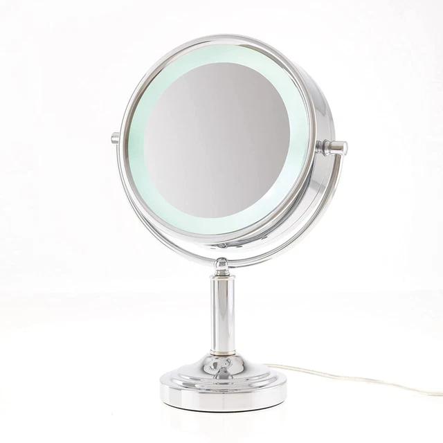 Danielle Round LED Lighted Magnification Mirror Double Sided 15X Silver Chrome
