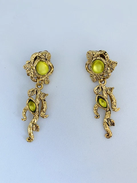 Norma Jean clips oreilles Vintage cabochons noirs et métal doré années
