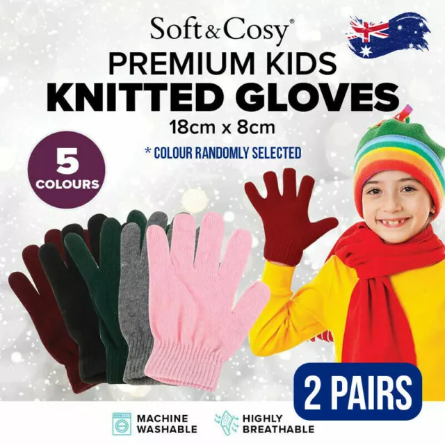 2 Pairs Kids Gloves Girl Boy Children Mitten Stretchy Knitted Winter Knit Glove