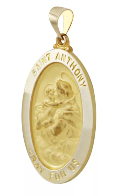 Neu 2.2cm 14k Gelbgold Hohl Heiliger St.Anthony Medaille Ovaler Anhänger