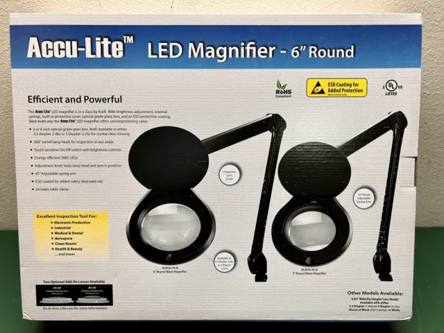 Accu-Lite ALRO6-45-B LED Magnifier, 6" Round, 3.5 Diopter (1.88x), ESD Coating