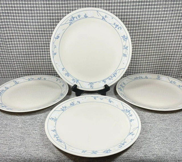 VINTAGE CORELLE FIRST OF SPRING Set of 4 Dinner Plates Beige Blue/White