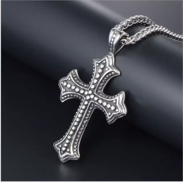 NEW Fashion Unisex Black Silver Stainless Steel Cross Pendant Chain Necklace