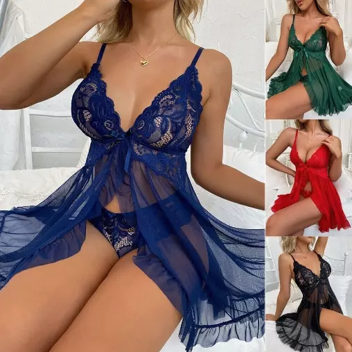 Sexy Pijama De Una Pieza Vestido Para Mujer Con Encaje Ropa Para Dormir Moda EE. UU.