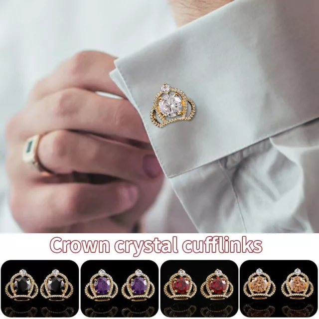 1 Pairs Zircon Cufflinks Men's Luxury French Button Shirt Suit Cuff Links NEW