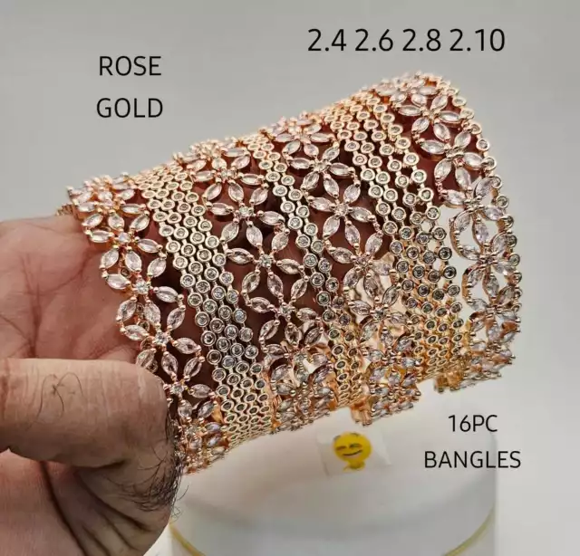 Indian Bollywood Gold Plated AD CZ Jewelry 16 PCS Wedding Bangle Jewelry WK