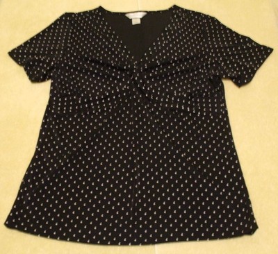 Christopher & Banks Size M Pullover Black White Polka Dot Knit Top, short sleeve