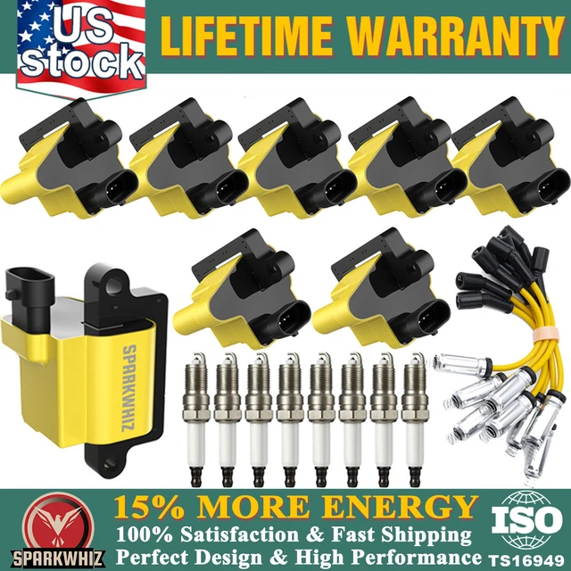 8 Pack Square Ignition Coil & Spark Plug Wire For Chevy GMC 4.8L 5.3L 6.0L 8.1L