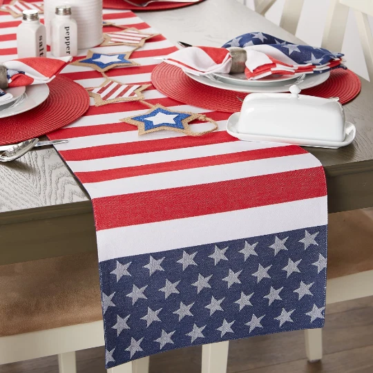 Corredor de mesa Patriótico 4 de julio estrellas y rayas Jacquard