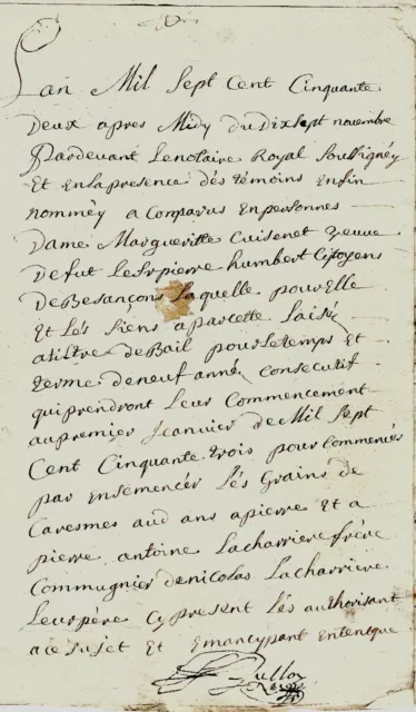 1752 Bail de terres à Virey CUISENET veuve HUMBERT pour fratrie LA CHARRIÈRE
