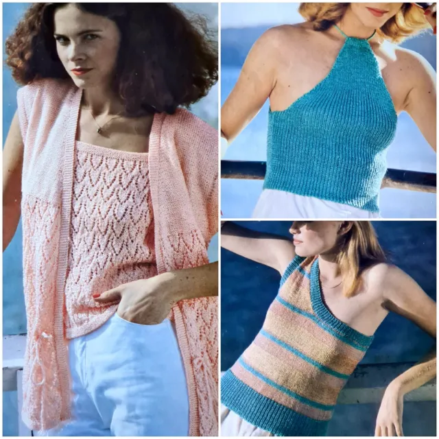 1980s Summer One Shoulder Halter Neck 5 Ply Crepe Villawool 981 Knitting Pattern