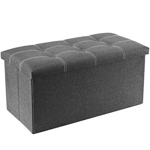 30 inches Folding Storage Ottoman, 80L Ottoman Bench Footrest Stool, Linen