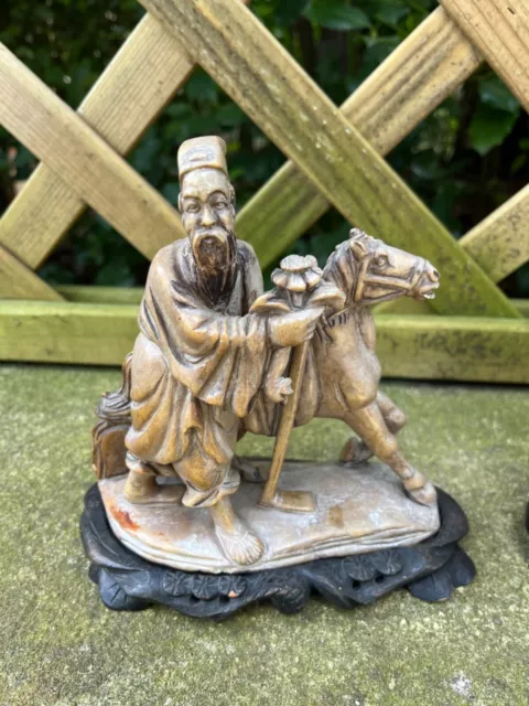 Chinese Antique Soapstone Carving Men On Horseback Late Qing Dynasty / Republic 2
