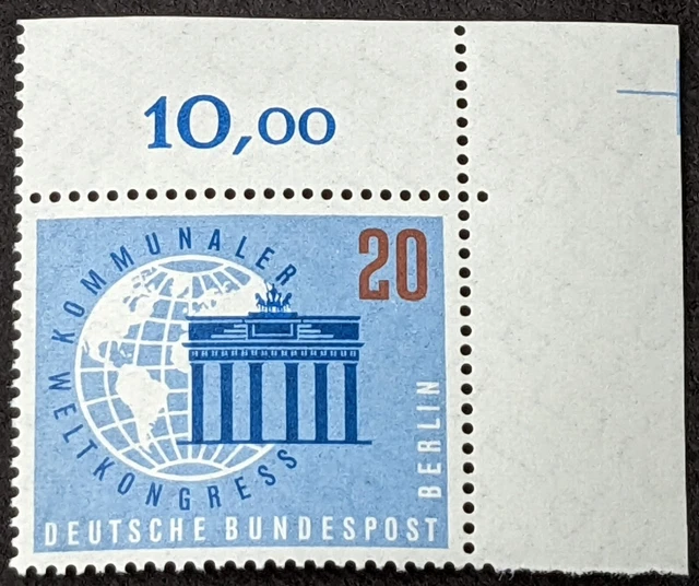 BERLIN Mi. 189** postfrisch ER 2 ndgz Bogen-Ecke oben rechts EOR tadellos erh.