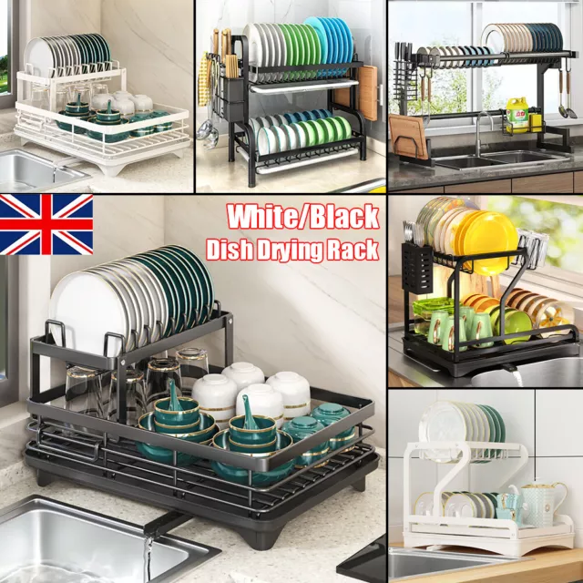 Kitchen Drainer with Removable Drip Tray Cutlery Rack Plate Rack Kitchen Sink UK