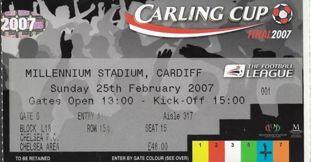 Chelsea v Arsenal. Carling League Cup Final. Ticket Stub. 2006/2007