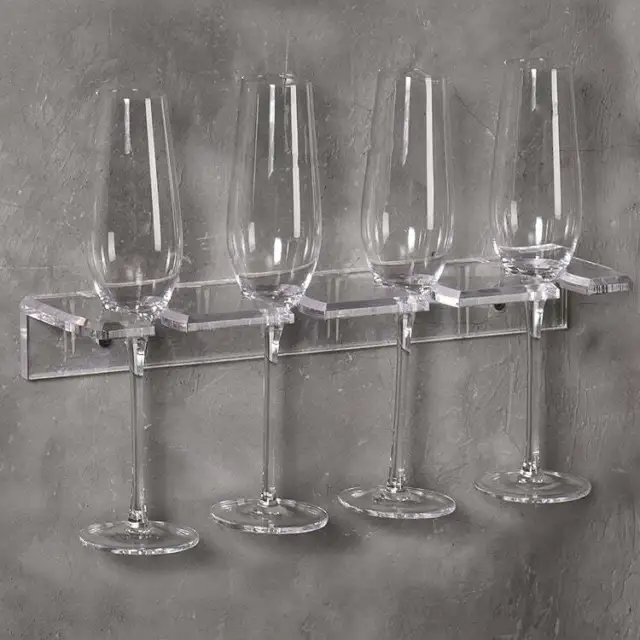 Wall Mounted Glassware Storage Clear Acrylic Hanging Stemware Rack