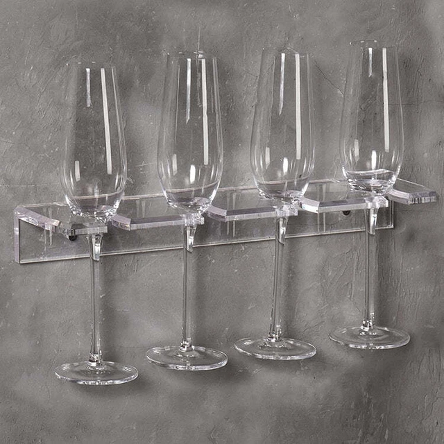 Wall Mounted Glassware Storage Clear Acrylic Hanging Stemware Rack