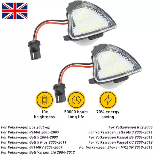 2x For VW Golf Jetta MK3 EOS Passat CC LED Under Side Mirror Puddle Light Lamp