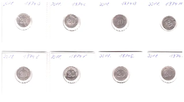 8 x 20 Pfennig Kaiserreich 1874 vollständig