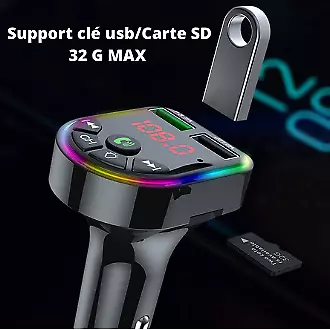 Transmetteur FM Bluetooth kit main libres, chargeur téléphone, clé USB/carte SD