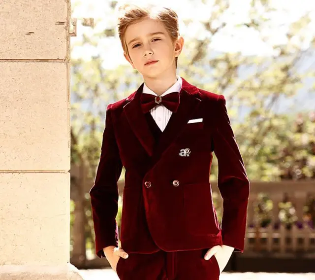 Boy Suit Party Prom Suit Velvet Burgundy Page Boy Suit Wedding Suit Dinner Suit
