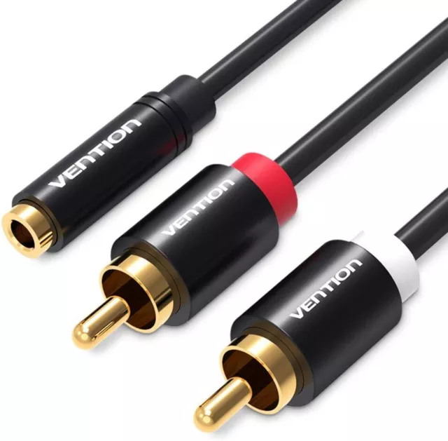 3.5mm Female to 2 RCA Male Jack Stereo Aux Audio Cable Adapter Gold Plated 1M