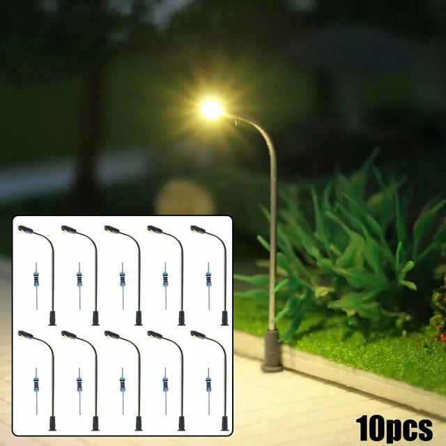 10x LED Straßenlaternen Für Modellbahn HO/OO – Beleuchtete Miniatur-Lampen 1:100 10x LED Straßenlaternen Für Modellbahn HO/OO – Beleuchtete Miniatur-Lampen 1:100