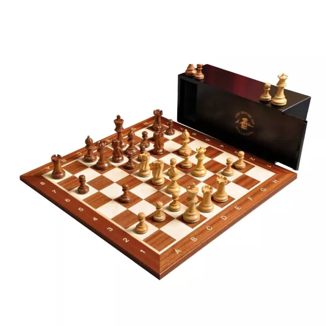 The Library Grandmaster Chess Set, Box & Board - Golden Rosewood & Boxwood
