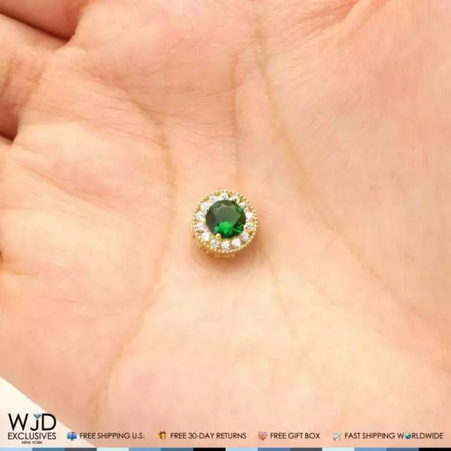 Pendentif halo rond simulé diamant et émeraude 1,80 ct or jaune 14 carats 9 mm 3