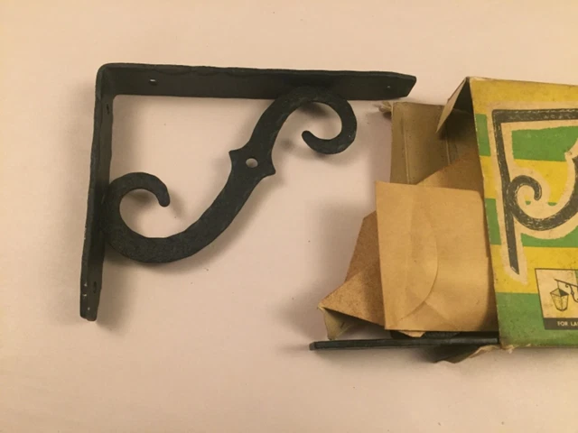 Vintage old stock ~ FERUM hammered iron ornamental brackets ~ new in box