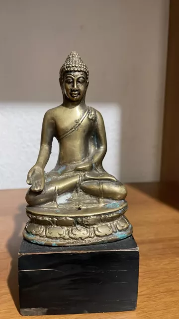 Antique Thai Thailand Gilded Bronze Buddha with wooden base