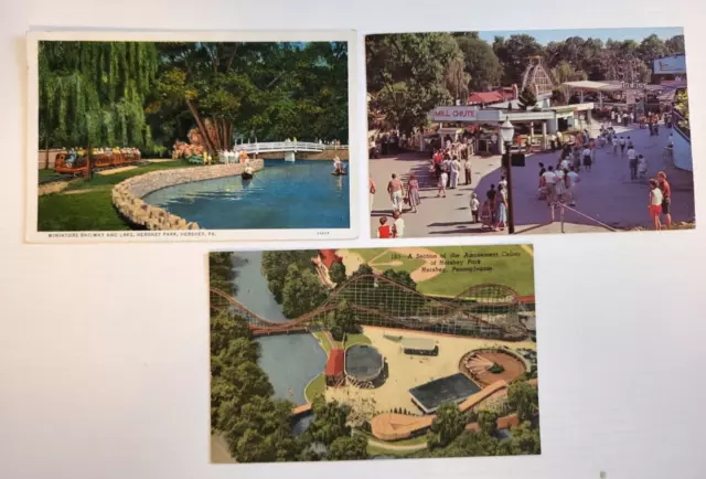 Lot of 3 Vintage Postcards, Hershey Park PA  A Section Of The Amusement Park