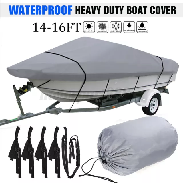 Heavy Duty 210D 14ft-16ft Marine Grade Trailerable V-Hull Boat Cover Waterproof