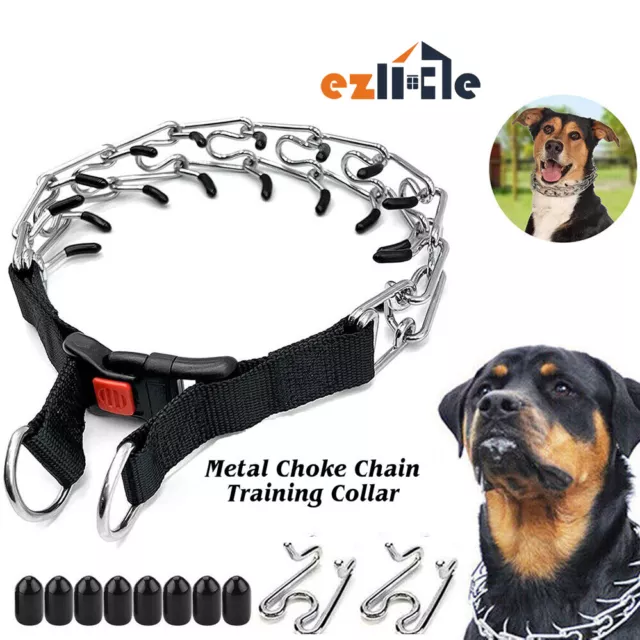 Necklace Training Chain Dog Choke Collar Prong-Pinch Adjustable S-XL Studded