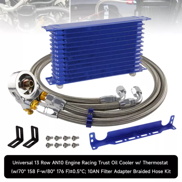 Universal 13 Row AN10 Engine Oil Cooler W/ Thermostat 80 Deg Filter Adapter Kit