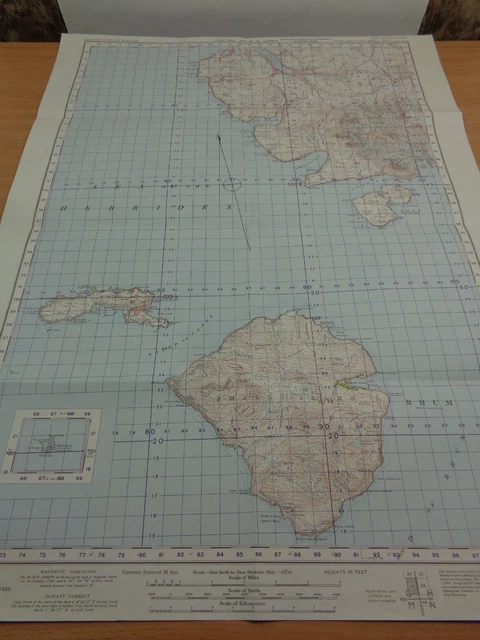 WW2 map "CUILLINS, RHUM & CANNA" with SECRET BASE INK STAMP (V1 & V2 ROCKETS)