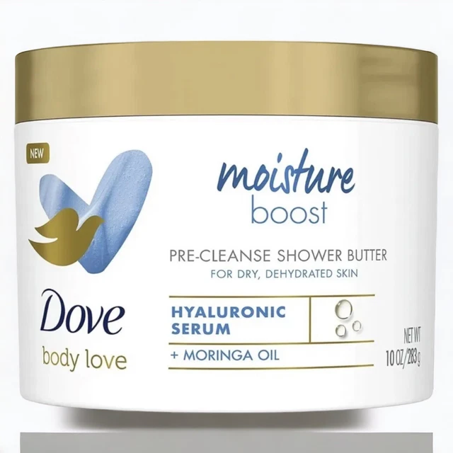 NUEVO Dove Body Love Moisture Boost Pre-Limpieza Ducha Mantequilla Hialurónica 10 oz