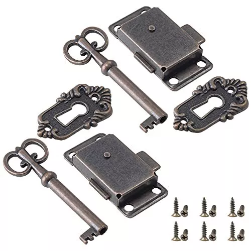 Jiozermi 2 Pack Antique Cabinet Lock Flush Mount Case Box Lock Furniture Deco...