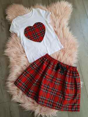 Girls Handmade Red Tartan Check Skirt Tshirt Top 0-15 Years Spanish Xmas