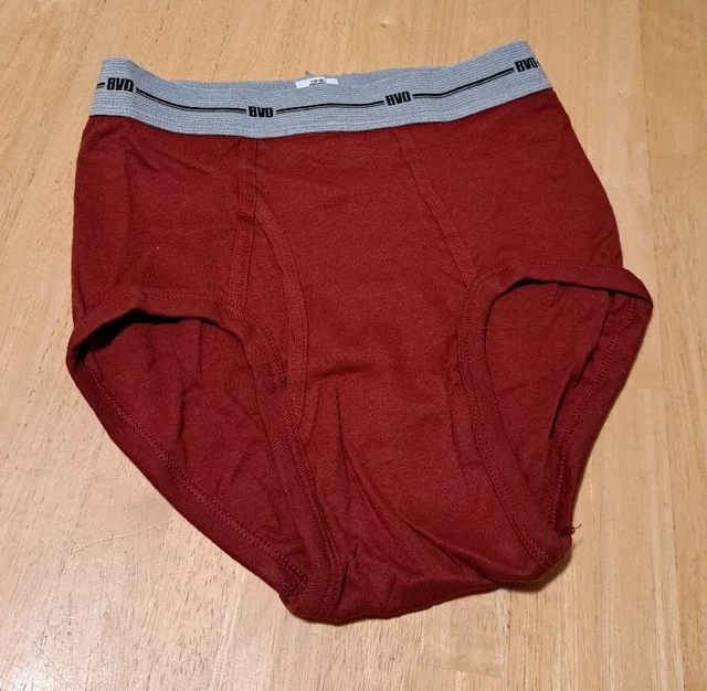 VTG 90s NEW BVD Mens Underwear Briefs Logo Band Burgundy S 28-30