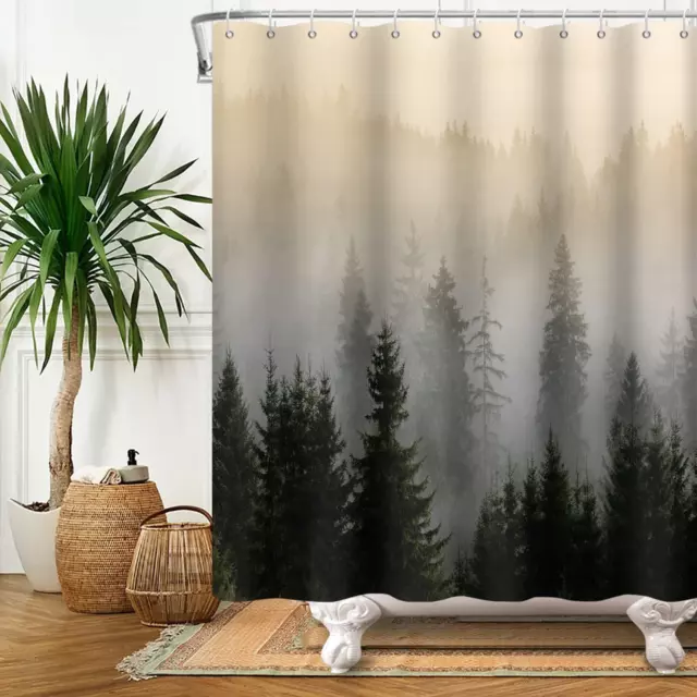 Misty Forest Shower Curtain Foggy Mountains Shower Curtains Thick Fog Hazy Tw...