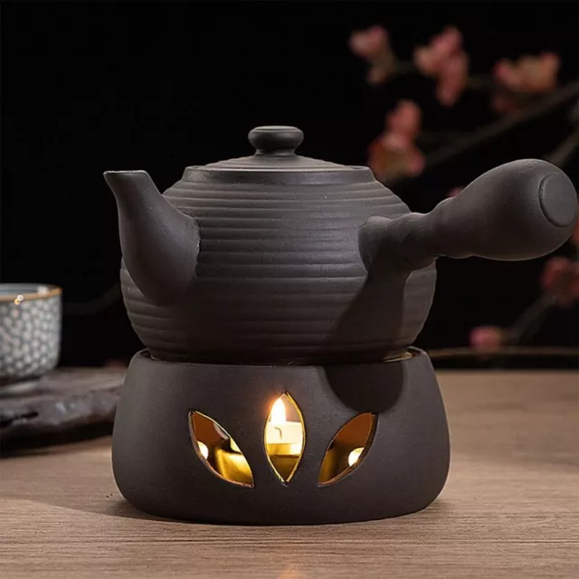 Teapot Warmer Candle Heating Hollow Carved Ceramics Tea Heater w/Candle Holder