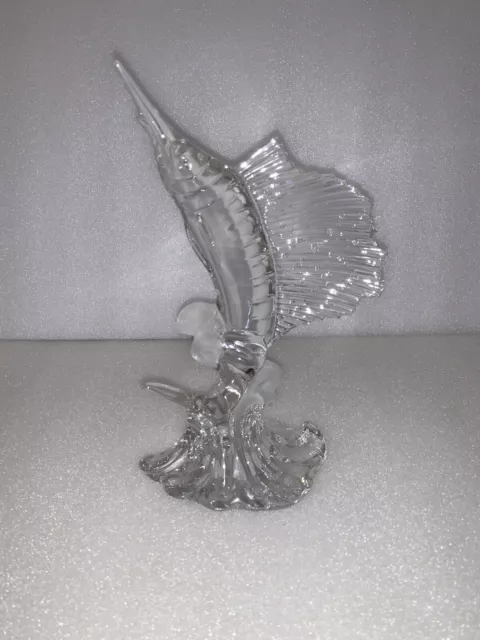Lenox Sailfish Or Sword Fish Crystal Figurine With Frosted Waves Made In Germany