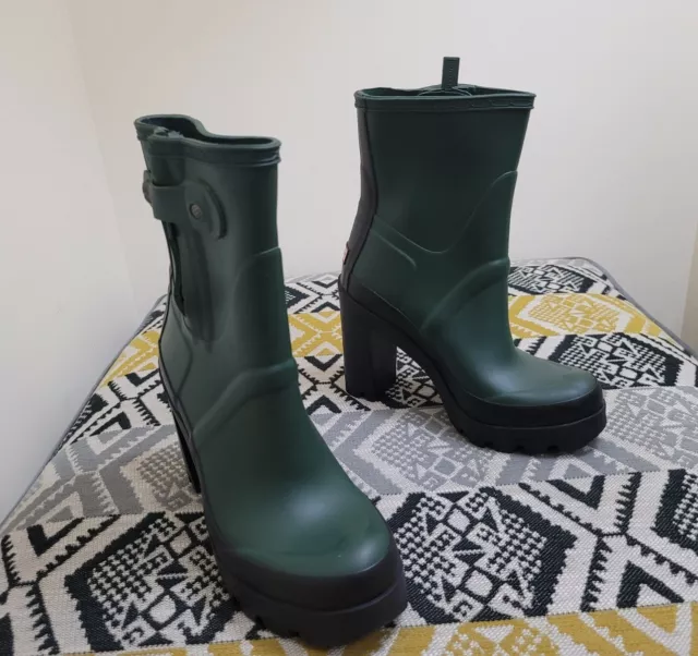 Worn Once Womens Green Hunter Original High Heel Waterproof Boots size 4 EU 37