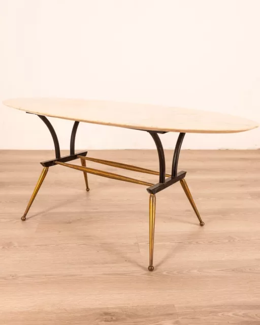 Tavolino Vintage Anni 60 In Ottone E Marmo Design Italiano