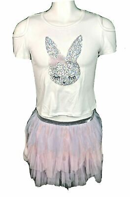 Btween Girls 2PC Set Rabbit Shirt/Skirt White&Pink (Sizes 6 - 10/12)