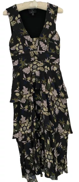 Barney’s ALC New York Women Black Floral Dress 6 Silk Sleeveless