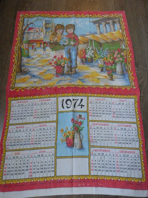 Torchon Publicitaire Vintage 1971 - Calendrier Tissu Béziers Hérault