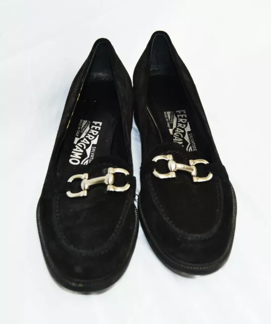 Salvatore Ferragamo Black Suede Horsebit Loafers Size 6.5